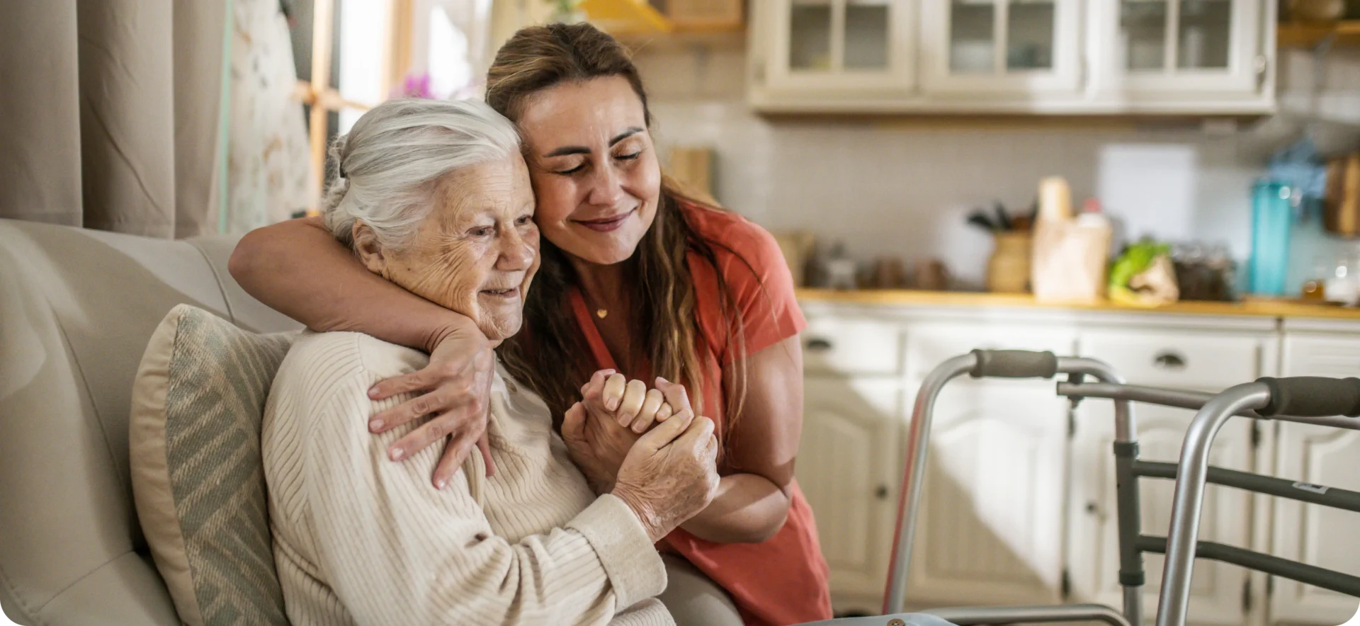Loving support in cozy kitchen setting