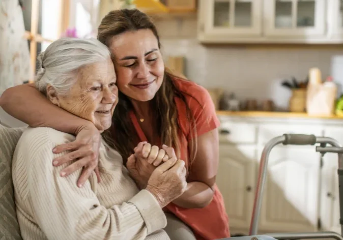 Loving support in cozy kitchen setting