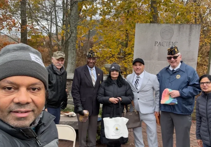 Outdoor gathering at a monument