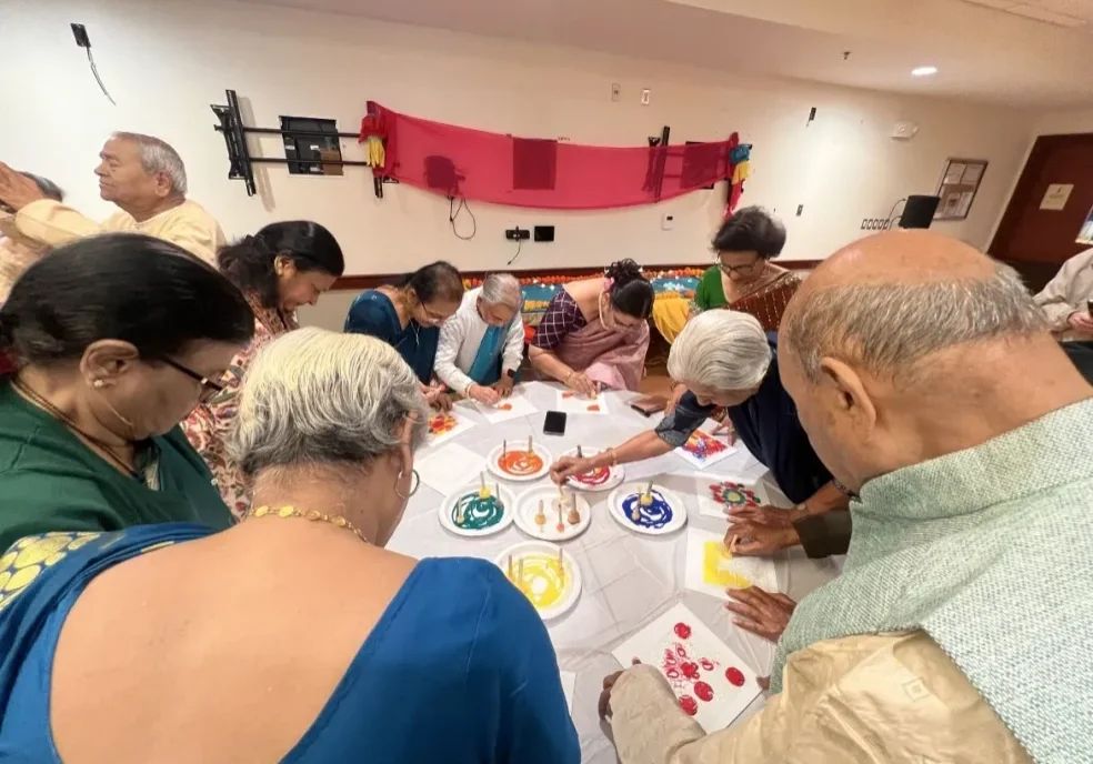 Group craft activity with paints