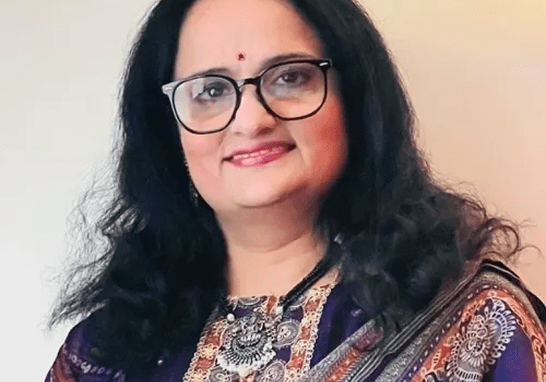 Smiling woman with long black hair